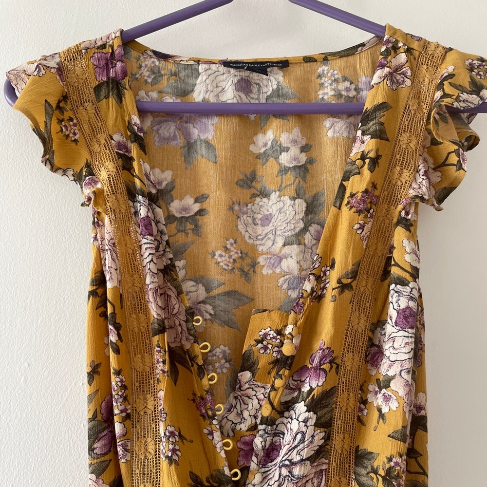 American Eagle Floral printed Yellow Maxi Dress with Slip - Picture 16 of 17